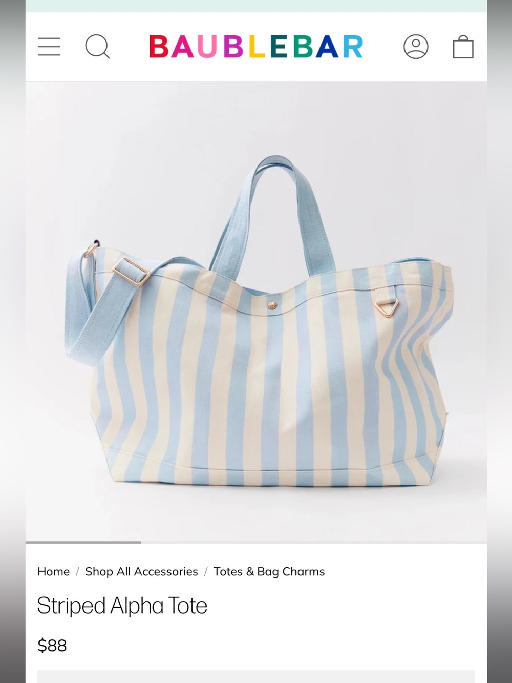 BaubleBar Striped Alpha Tote in Light Blue and Cream Stripe